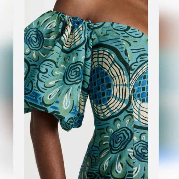 House of Harlow 1960 Dress Womens Small Blue Tropical Beach Smock Linen Mini - Picture 2 of 10